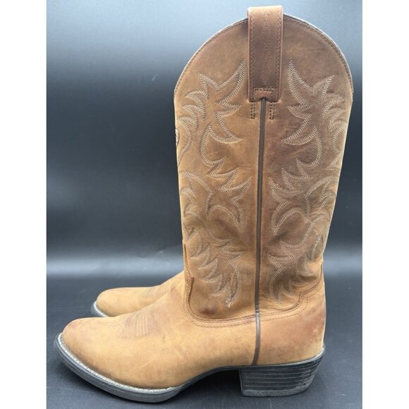 Ariat Western Cowboy Boots Mens 10D Heritage Stockman Distressed Brown Work GUC - Picture 6 of 16